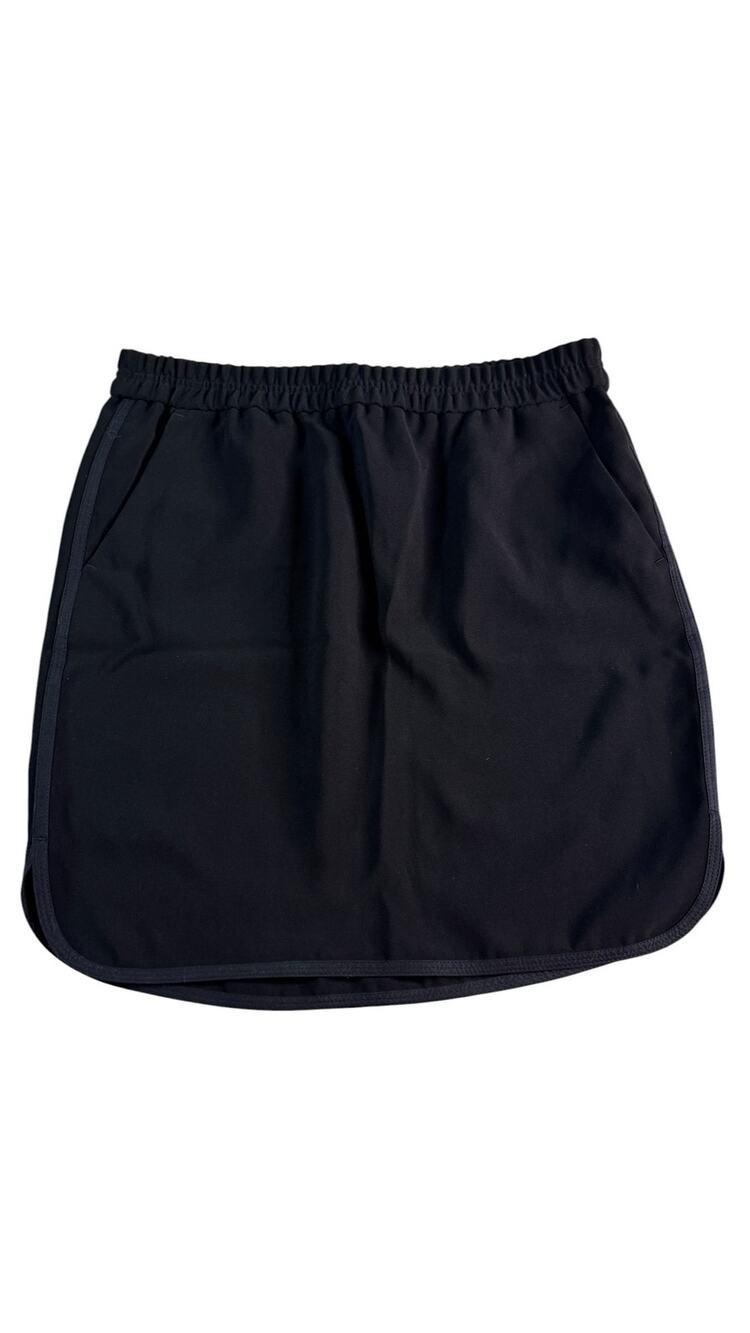 J.Crew Black Pull On Mini Skirt Size 8 Elastic Waist Pockets Curved Hem